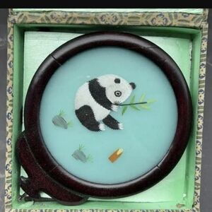 Vintage Chinese silk embroidery of a panda, Suzhou (Su) embroidery